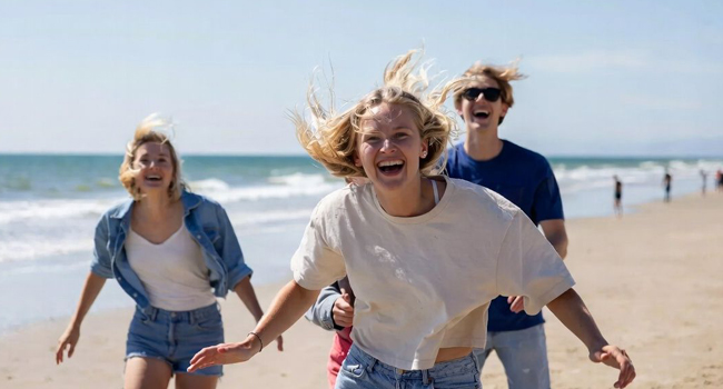 Viajes de idiomas para adultos en Inglaterra Bournemouth con LISA! – diversión, playa y experiencias inolvidables Jóvenes adultos divirtiéndose en la playa de Bournemouth durante un viaje de idiomas con LISA! en Inglaterra