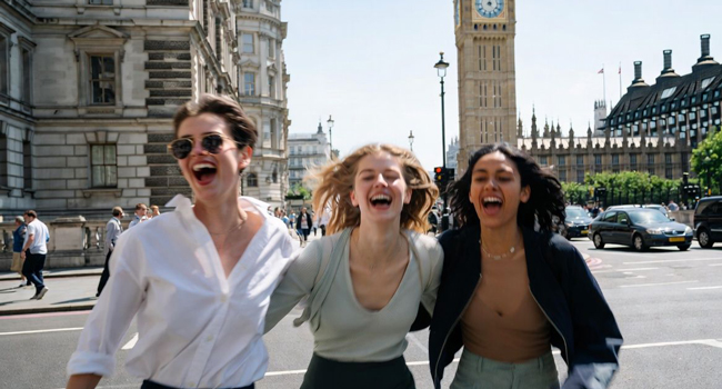 Adultos en Londres Inglaterra frente al Big Ben durante un viaje de idiomas con LISA! disfrutando de la ciudad juntos