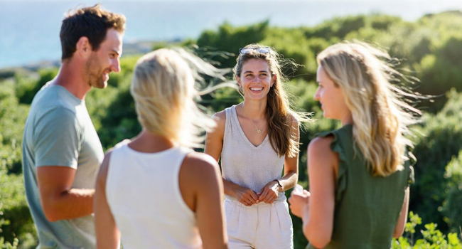 Participantes adultos conversando al aire libre durante un viaje de idiomas con LISA! en Malta
