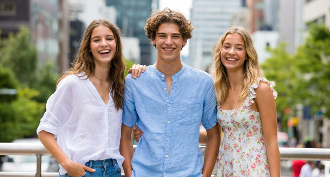 Jóvenes adultos en Tokio durante un viaje de idiomas con LISA! posando juntos y disfrutando de la vida urbana