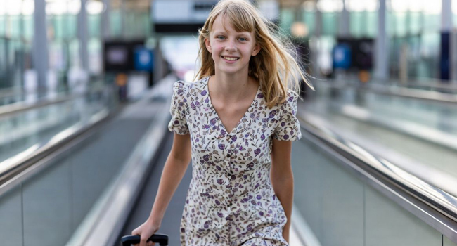 Viajes de idiomas en Inglaterra con LISA! – viaje, aeropuerto y comienzo de la aventura Estudiante con maleta en el aeropuerto durante un viaje de idiomas con LISA! viajando a Inglaterra