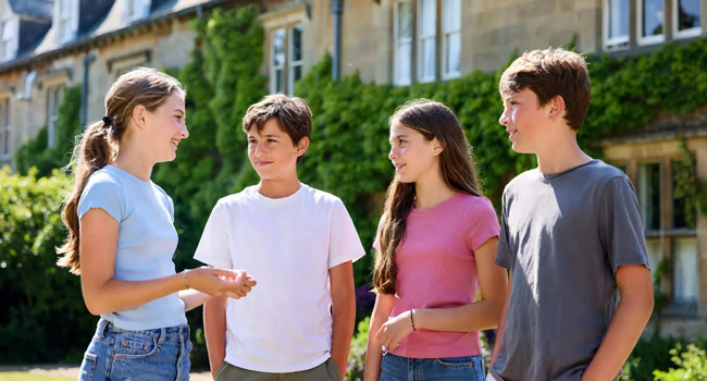 Estudiantes en una residencia en Portsmouth durante un viaje de idiomas con LISA! conversando en el jardín del alojamiento