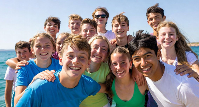 Gran grupo de estudiantes junto al mar en Malta durante un viaje de idiomas con LISA! para estudiantes