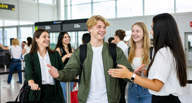 Llegada a Salerno para un curso de italiano de LISA! para jóvenes Grupo de estudiantes llegando a un curso de italiano de LISA! para jóvenes en Salerno, Italia