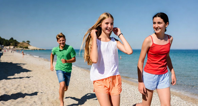 Paseo por la playa durante un curso de italiano de LISA! para jóvenes en Trieste Estudiantes paseando por la playa durante un curso de italiano de LISA! para jóvenes en Trieste, Italia