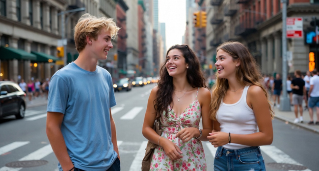 Junge und zwei Mädchen im Alter von 20 Jahren auf Sprachreise Young Adults in den USA