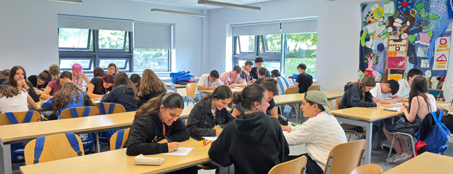 Schüler sitzen in einem Klassenraum und lernen bei einer Schülersprachreise in Galway